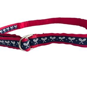 Kemestry Tennis Ribbon Belt Preppy Grosgrain Navy Red